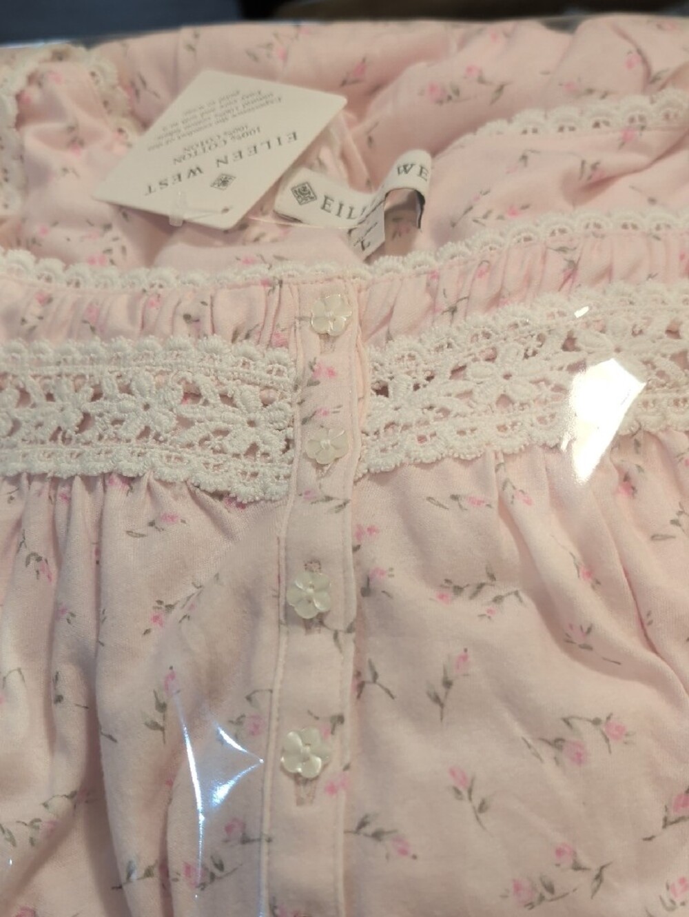 Eileen West 100% Cotton lovely pink floral nightgown size Large New with Tags